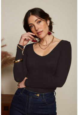 KingLouie 08330 Carice V Top Uni Rib, black
