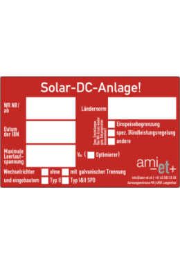 Warnaufkleber: Solar-DC-Anlage 105mmx65mm