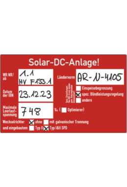 Warnaufkleber: Solar-DC-Anlage 105mmx65mm