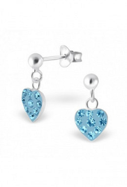 Ohrstecker Herz hängend hellblau Krist..