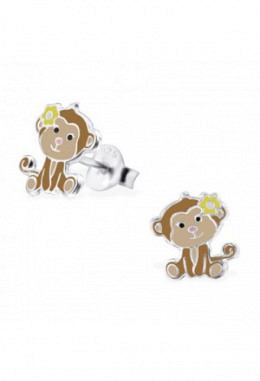 Ohrstecker Affe hellbraun mit Blume, S..