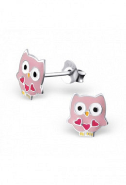 Ohrstecker Eule rosa/pink, Silber 925