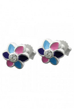 Ohrstecker Blume Multicolor Silber 925
