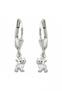 Ohrhänger Katze matt, Silber 925