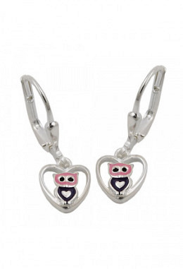 Ohrhänger Herz mit Eule, Silber 925