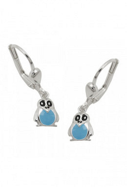Ohrhänger Pinguin blau, Silber 925