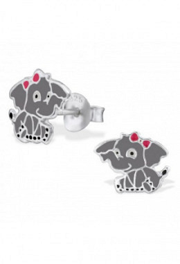 Ohrstecker Elefant grau mit Masche, Silber 925