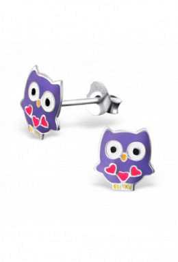 Ohrstecker Eule lila/pink, Silber 925