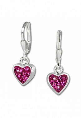 Ohrhänger Silber mit rosa Herz Zirkonia, Silber 925