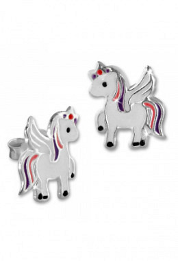 Ohrstecker Einhorn Regenbogen, Silber 925