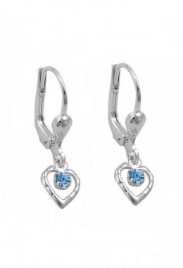Ohrhänger Silber Herz mit blauem Zirkonia