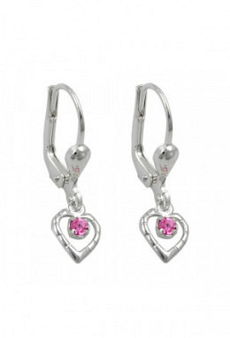 Ohrhänger Silber Herz mit rosa Zirkonia
