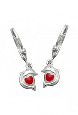 Ohrhänger Delfin mit Herz Silber 925