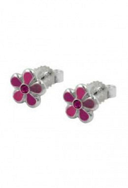 Ohrstecker Blume pink mit Glasstein Silber 925