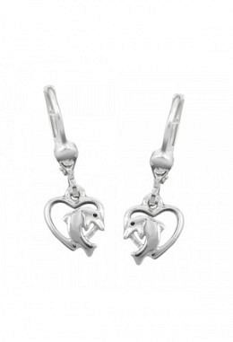 Ohrhänger Delfin mit Herz, Silber 925