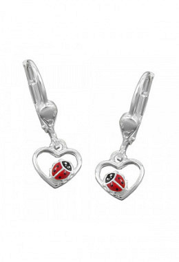 Ohrhänger Herz mit Marienkäfer, Silber 925