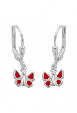 Ohrhänger Schmetterling rot, Silber 925