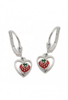 Ohrhänger Herz mit Erdbeere, Silber 925