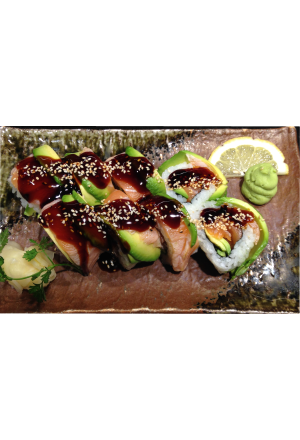Rainbow Uramaki Aburi  Salmon Avocado
