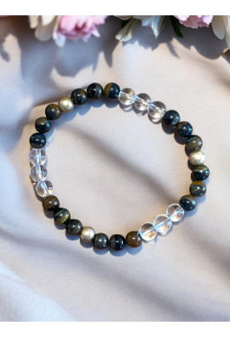 Falkenauge 6mm, Bergkristall 6mm und Kugeln 925 Silber (ve..