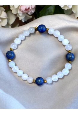 Aquamarin 6mm, Lapislazuli 8mm und Hämatit 3mm (gold besch..