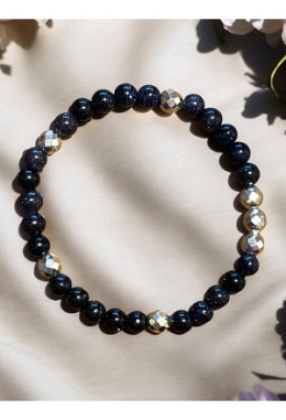 Goldfluss dunkelblau (Glas) 6-6,5mm & Hämatit 6mm (silber ..