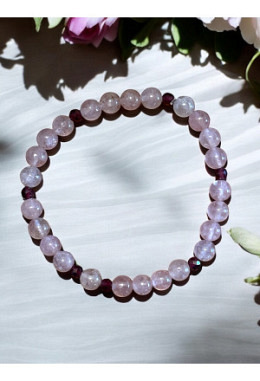 Erdbeerquarz 6mm & Granat facettiert 4mm