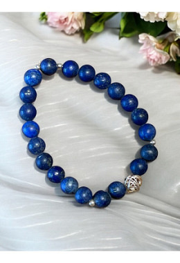 Lapislazuli 8mm, Kugeln 3mm 925 Silber & Perle 9mm 925 Silber