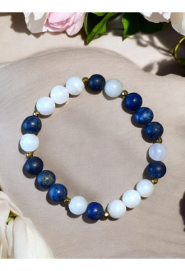 Lapislazuli 8mm, Rosenquarz 8,5mm und Hämatit 3mm facettiert (gold beschichtet)