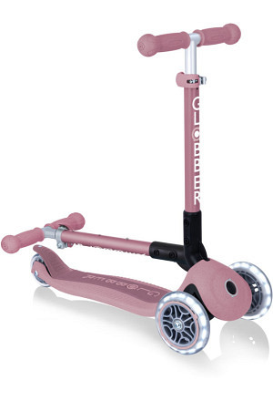 Globber Mini Kickboard | JUNIOR Foldable Lights Eco | Berry 