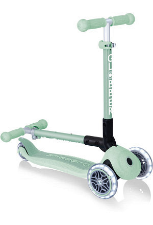 Globber Mini Kickboard | JUNIOR Foldable Lights Eco | Pistachio