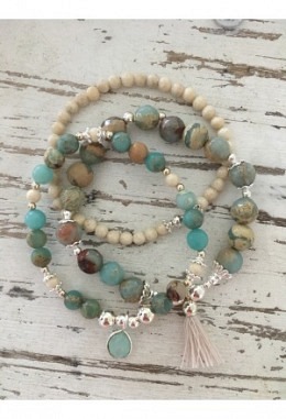 3er Armband Opal blau Riverstone