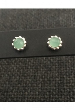 Ohrstecker Aqua Chalcedony Rund gepunk..