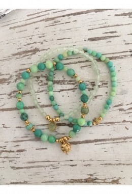 3er Armband Jade Grün Serpentin Silber..