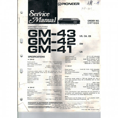 Pioneer Car Stereo GM-41/42/43