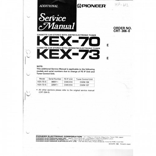 Pioneer Car Stereo Cassette Radio KEX7..