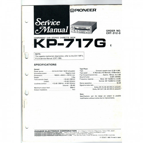 Pioneer Cassette Car Stereo KP-717G