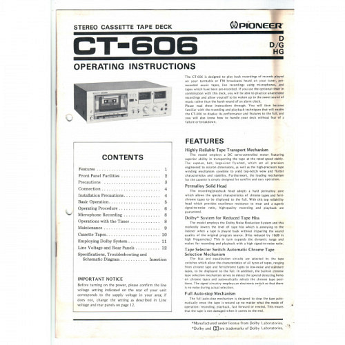 Pioneer Stereo Cassette Tape Deck  CT-..