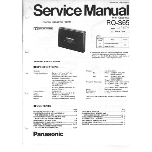 Panasonic RQ-S65 Servicemanual