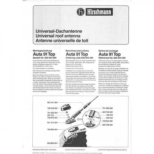 Dachantenne Hirschmann AUTA 91 TOP 920..