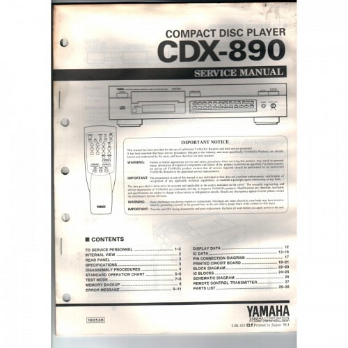 Yamaha CDX-890 CD Servicemanual 