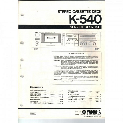 Yamaha K-540    Servicemanual 