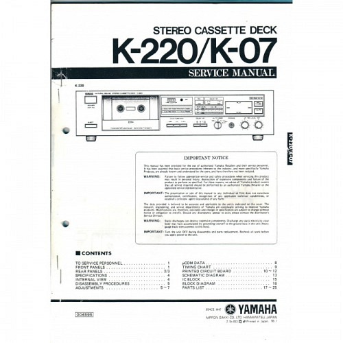 Yamaha K-220/K-07   Servicemanual 