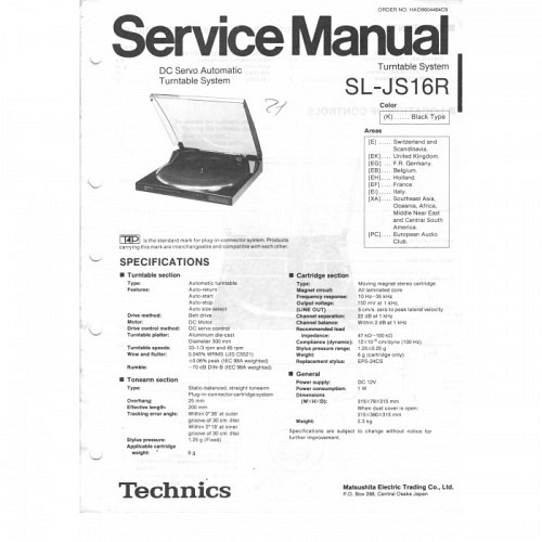Turntable SL-JS16R   Technics  Service..