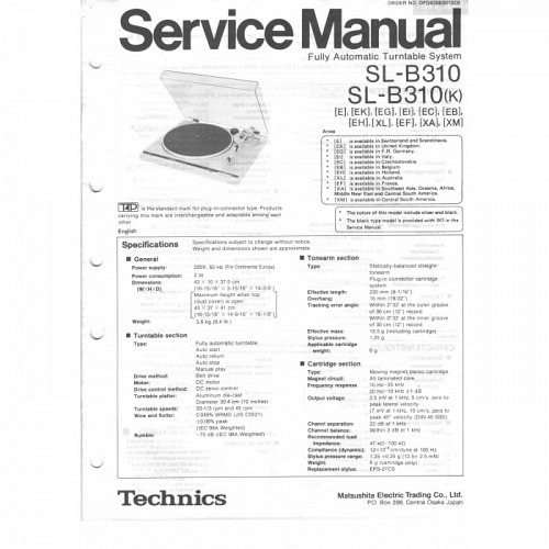 Turntable SL-B310   Technics  Service ..