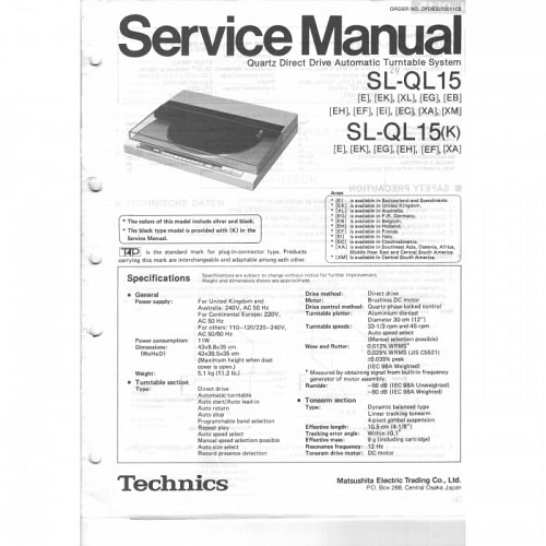 Turntable SL-QL15  Technics  Service M..
