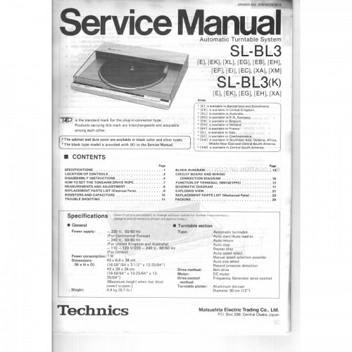 Turntable SL-BL3  Technics  Service Ma..