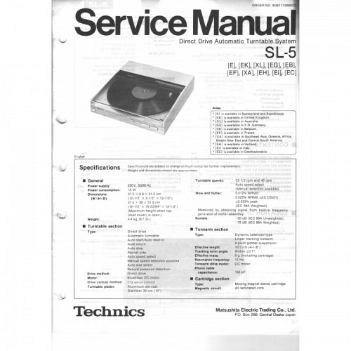 Turntable SL-5 Technics  Service Manual