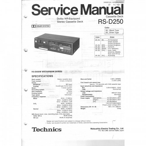 Cassette Deck  RS-D250   Technics  Ser..