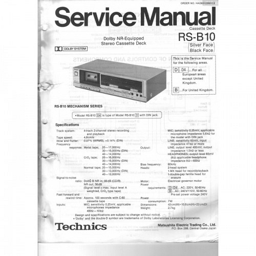 Cassette Deck  RS-B10   Technics  Serv..